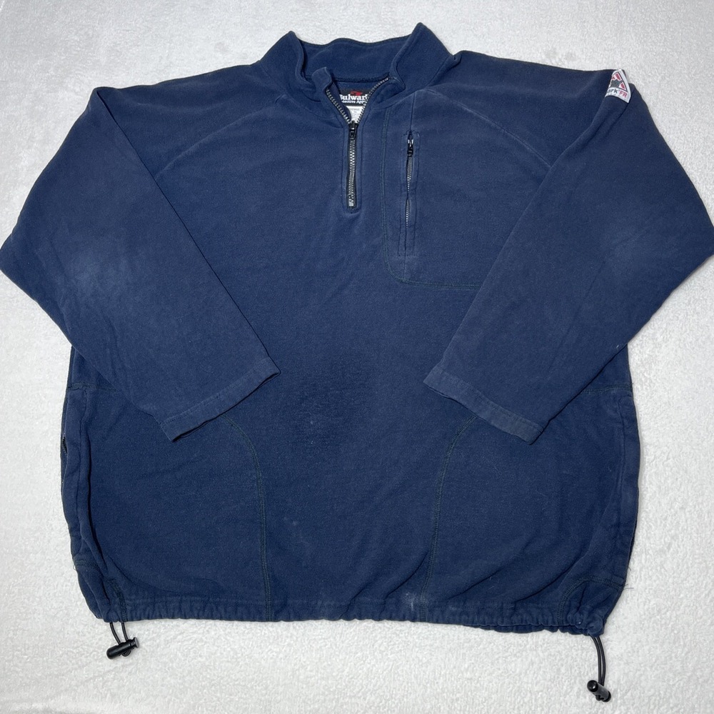 Bulwark FR Sweatshirt Mens‎ L Blue 1/4 Zip Flame Resistant Work Pullover SMZ6NV2
